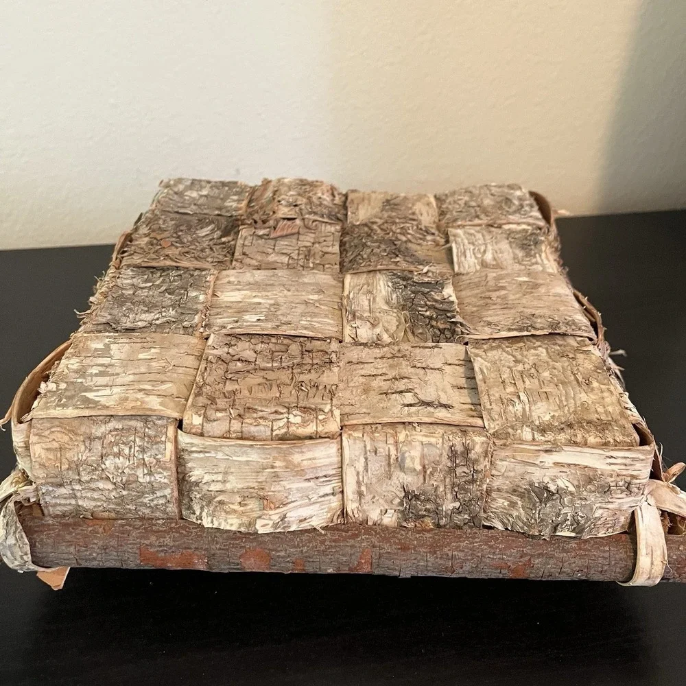 Native American Handmade Birch Bark Basket Square Primitive‎ Rustic Cabincore